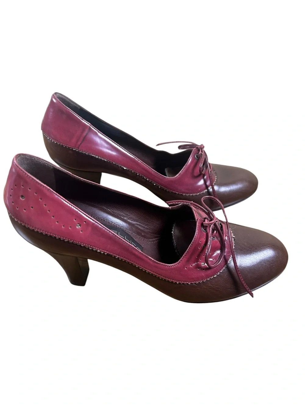 PELLICO Made in Italy Leather Lace Up Oxford Heels Burgundy Brown EU 39 US 8.5